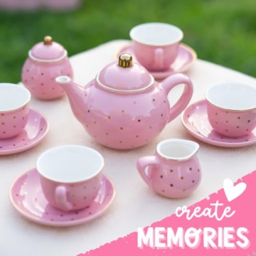 Porcelain Tea Set for Girls - Charming Pink Polka Dot Style