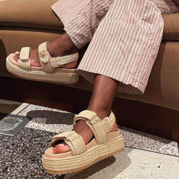 Lovee Cosee Raffia Brown Platform Sandals for Women