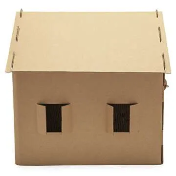 Furhaven Cardboard Cat House Gingerbread House, Cat Hideout Scratcher with Detachable Hanging Toys