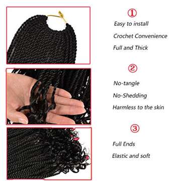 HVN-KVVM 18 Inch Senegalese Twist Crochet Hair with Curly Ends Prelooped Goddess Box Braids Crochet Hair for Black Women(5 Packs,1B)