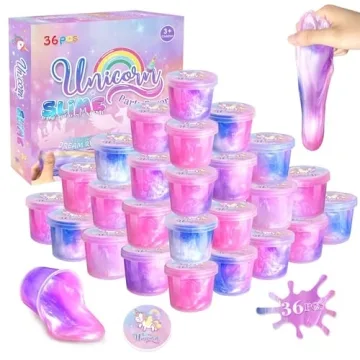 36 Pack Unicorn Slime Kit Party Favors for Kids - Non-Sticky DIY Stress Relief