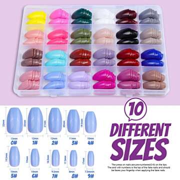 FANDAMEI Press on Nails Medium Length, 24 Pack 576PCS Glossy Medium Coffin Fake Nails Full Cover, Ac...