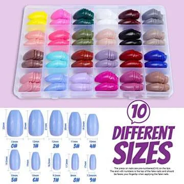 FANDAMEI Press on Nails Medium Length, 24 Pack 576PCS Glossy Medium Coffin Fake Nails Full Cover, Ac...