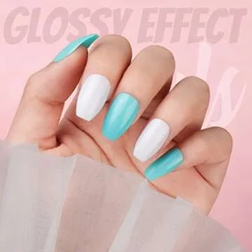 FANDAMEI Press on Nails Medium Length, 24 Pack 576PCS Glossy Medium Coffin Fake Nails Full Cover, Acrylic Short Ballerina False Nail tips with Nail Glue, Nail Adhesive Tabs, Nail File for Nail Art DIY