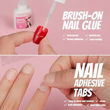 FANDAMEI Press on Nails Medium Length, 24 Pack 576PCS Glossy Medium Coffin Fake Nails Full Cover, Acrylic Short Ballerina False Nail tips with Nail Glue, Nail Adhesive Tabs, Nail File for Nail Art DIY