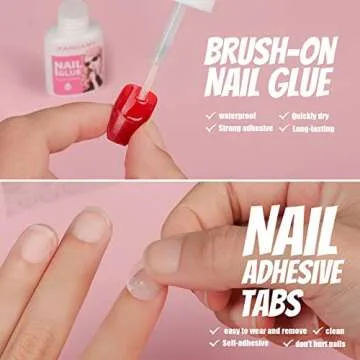 FANDAMEI Press on Nails Medium Length, 24 Pack 576PCS Glossy Medium Coffin Fake Nails Full Cover, Acrylic Short Ballerina False Nail tips with Nail Glue, Nail Adhesive Tabs, Nail File for Nail Art DIY