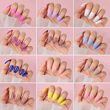 FANDAMEI Press on Nails Medium Length, 24 Pack 576PCS Glossy Medium Coffin Fake Nails Full Cover, Acrylic Short Ballerina False Nail tips with Nail Glue, Nail Adhesive Tabs, Nail File for Nail Art DIY