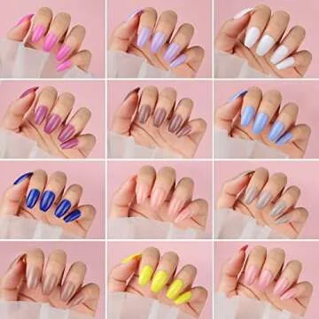 FANDAMEI Press on Nails Medium Length, 24 Pack 576PCS Glossy Medium Coffin Fake Nails Full Cover, Acrylic Short Ballerina False Nail tips with Nail Glue, Nail Adhesive Tabs, Nail File for Nail Art DIY