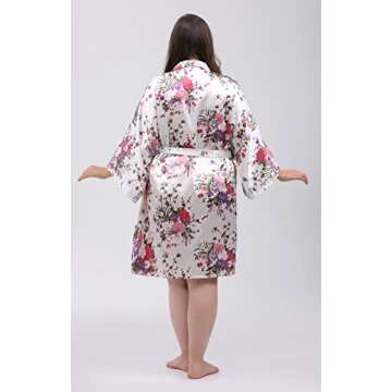 QXQTER Peony Floral Silky Satin Robe Wedding Bridal Party Bride Bridesmaid Robes for Women Dressing Gown Kimono Robe