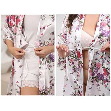 QXQTER Peony Floral Silky Satin Robe Wedding Bridal Party Bride Bridesmaid Robes for Women Dressing Gown Kimono Robe