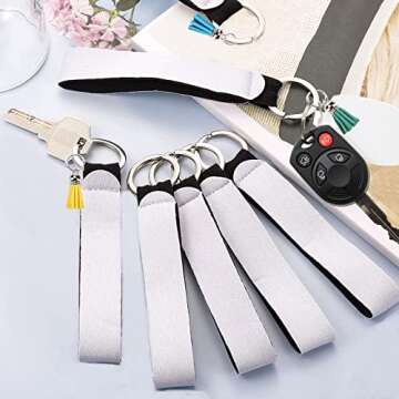 HHTDD 20PCS Sublimation Blanks Products Set,10pcs Wristlet Keychain,10pcs Leather Keychain Tassels,Neoprene Lanyard Blanks,Tassel Charms for DIY Craft Making, White