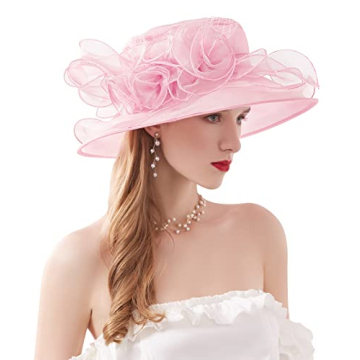 Z&X Organza Church Fascinator KY Derby Hats for Women - Flower Wedding Tea Party Hat Light Pink