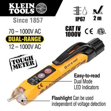 Klein Tools NCVT3P Dual Range Non Contact Voltage Tester, 12 - 1000V AC Pen, Flashlight, Audible and...