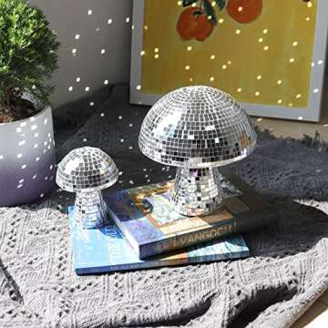 FunisFun Mushroom Disco Ball, Silver Mirror Glitter Disco Ball, Reflective Disco Ball Lights for Party, Room, Table Decor, Art Decorations (3.2 X 4 in)