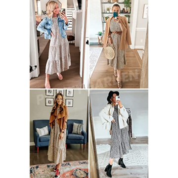 PRETTYGARDEN Women's Summer Casual Boho Dress Floral Print Ruffle Puff Short Sleeve Flowy Midi Beach Party Dresses (Apricot,Large)