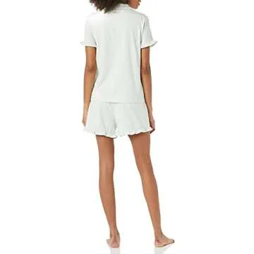 Amazon Essentials Women's Ruffle Detail Cotton Modal Pajama Set - Luxurious Relaxation in Jade Green