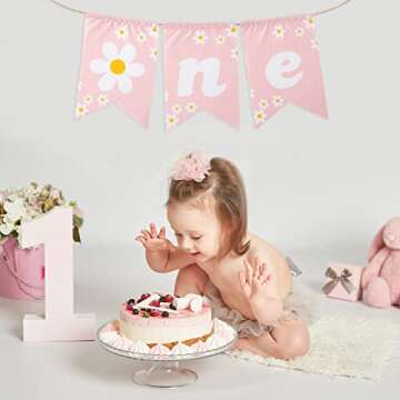 Daisy Themed Burlap Banner for First Birthday Decor