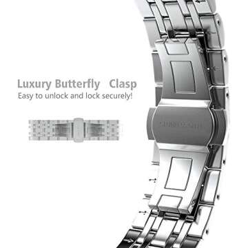 PUGO TOP Bands Replacement for Apple Watch Series 9 8 7 6 5 4 SE Ultra 2/Ultra, Stainless Steel Metal iWatch iPhone Watch Bands Series 3/2/1 2 Tones for Men Women (42mm/44mm/45mm/49mm, Silver/Gold)