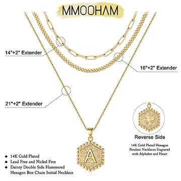 Initial Layered Necklaces for Women, 14K Gold Plated Paperclip Link Chain Necklaces for Women Gold Initial Necklaces Initial M Necklaces Gold Jewelry for Women Dainty Layered necklaces for Women