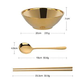 Ramen Noodle Soup Bowl,2 Sets Double Layer 18/8 Stainless Steel Bowl(8 inch), with Matching Spoon an...