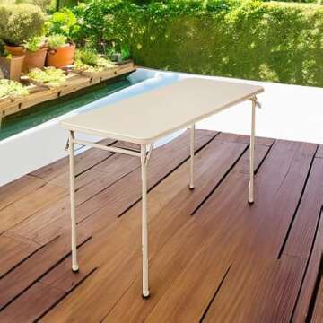 Cosco Folding Serving Table, 20" x 48", Antique Linen