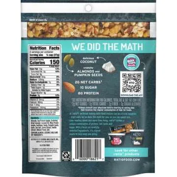 Ratio Trio Coconut Almond Granola Cereal, 1g Sugar, Keto Friendly, 8 oz Resealable Cereal Bag