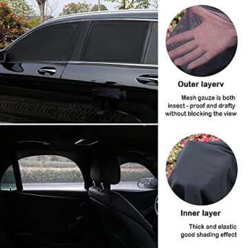 Upgrade Stretchable&Breathable SUV Car Window Shade - Oversize Double Mesh for Heat Shading and Bug&UV Protection - Car Must Have Privacy Shades for Car,Truck,SUV When Camping (Front window/2pcs)