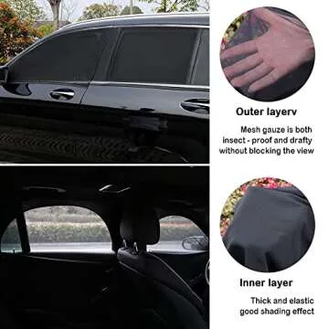 Upgrade Stretchable&Breathable SUV Car Window Shade - Oversize Double Mesh for Heat Shading and Bug&UV Protection - Car Must Have Privacy Shades for Car,Truck,SUV When Camping (Front window/2pcs)