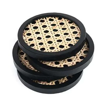 Stylish Rattan Coasters Set | Unique Wooden Home Decor