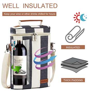 ZORMY 2 Bottle Insulated Wine Tote Bag, Wine Carrier Travel Padded Cooler Bag with Shoulder Strap & ...
