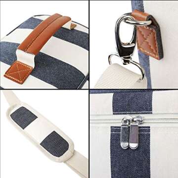 ZORMY 2 Bottle Insulated Wine Tote Bag, Wine Carrier Travel Padded Cooler Bag with Shoulder Strap & Corkscrew Opener, Perfect Wine Lover's Gift, Great for Picnics (Wide Stripe)