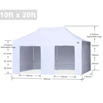 ABCCANOPY 10X20 Easy Pop Up Canopy Tent with Sidewalls