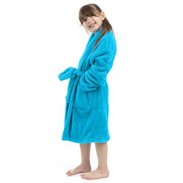 BC BARE COTTON Kids Microfiber Fleece Shawl Robe - Girls - Turquoise - Large