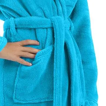 BC BARE COTTON Kids Microfiber Fleece Shawl Robe - Girls - Turquoise - Large