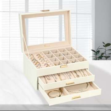 Voova Jewelry Box Organizer - Elegant 3 Layer Storage for Women