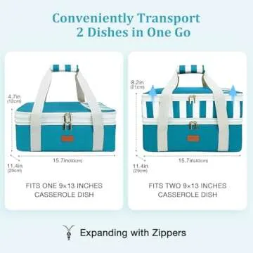 Vuudh Expandable Casserole Carrier Bag - Double Decker Food Bag, Insulated Casserole Carrier for Hot or Cold Food, Lasagna Holder Tote for Picnics,Beaches,Traveling or Gifts