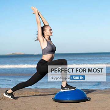 ZELUS 25in. Balance Ball | 1500lb Inflatable Half Exercise Ball Wobble Board Balance Trainer w Nonsl...