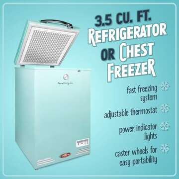 Nostalgia Classic Retro 3.5 Cu.Ft. Chest Freezer and Refrigerator All in One, Includes Rolling Wheel...