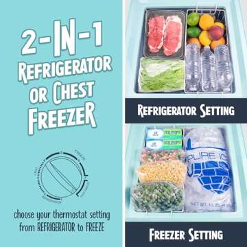 Nostalgia Classic Retro 3.5 Cu.Ft. Chest Freezer and Refrigerator All in One, Includes Rolling Wheels, Portable, Indoor/Outdoor, Lock and Keys, Removable Basket, Adjustable Temperature Dial with Gauge