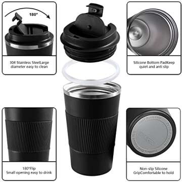 YINBAOGE Insulated Travel Coffee Mug Spill Proof Leak Proof Pobtable To Go Camping Stainless Steel C...
