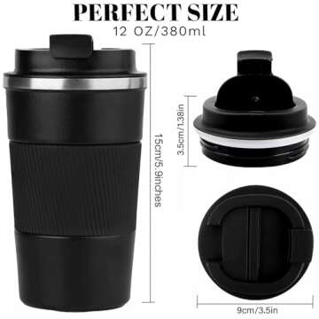 YINBAOGE Insulated Travel Coffee Mug Spill Proof Leak Proof Pobtable To Go Camping Stainless Steel Coffee Tumbler Reusable Coffee Cups with Lids Thermos for Hot and Cold Drink (Black, 12 OZ)