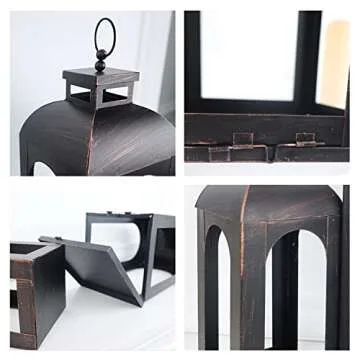 DECORKEY LED Lantern Decorative Outdoor&Indoor, Set of 2 (17’’&13’’) Black Metal Lanterns Decor, Vintage Hanging Candle Holder for Home Porch Wedding Halloween Christmas Decorations Battery Powered