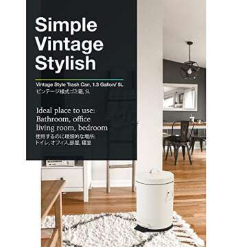 Bathroom Trash Can with Lid, Small Waste Basket for Home Bedroom, Retro Step Garbage Can with Soft C...