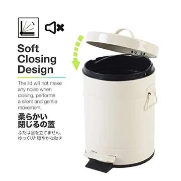 Bathroom Trash Can with Lid, Small Waste Basket for Home Bedroom, Retro Step Garbage Can with Soft Close, Vintage Office Trash Can, 5 Liter/ 1.3 Gallon, Glossy Cream White