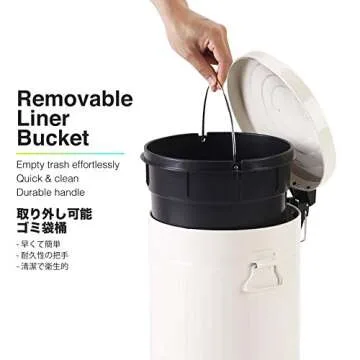 Bathroom Trash Can with Lid, Small Waste Basket for Home Bedroom, Retro Step Garbage Can with Soft Close, Vintage Office Trash Can, 5 Liter/ 1.3 Gallon, Glossy Cream White