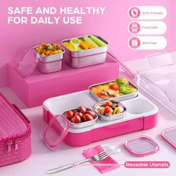 TIME4DEALS Stainless Steel Bento Lunch Box for Kids Adult - Leakproof BPA-Free School Lunch Containe...