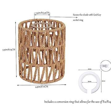 3 Pack Rattan Lamp Shade Small Boho Shades Replacement - Pendant Sconce Shade Ceiling Fan Light Cove...