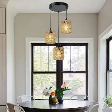 3 Pack Rattan Lamp Shade Small Boho Shades Replacement - Pendant Sconce Shade Ceiling Fan Light Covers Cylinder Woven Lampshade for Floor Lamps Pendant Light Chandelier Wall Sconces Light Fixture