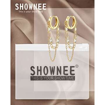 Shownee Tassel Chain Small Gold Hoop Dangle Earring For Women Huggie Earring Heart Star CZ 14K Gold Plated Fashion Jewelry Friendship Gift