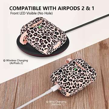 Airpod Case AIRSPO Airpods Case Cover for Apple AirPods 2&1 Silicone Protective Skin Cute Airpod Case for Girls with Pom Pom Fur Ball Keychain/Strap/Accessories (Leopard Print+Fur Ball)